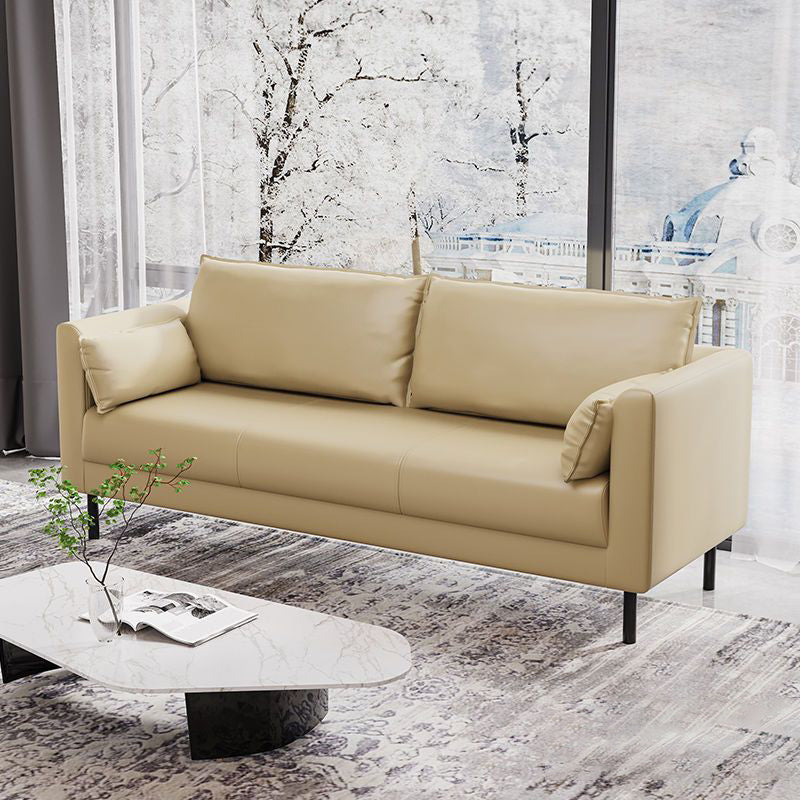 Tuxedo Arm Sofa Stain Resistant Faux Leather Standard Sofa with 4 Pillows