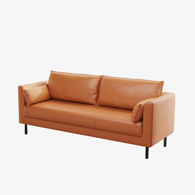 Tuxedo Arm Sofa Stain Resistant Faux Leather Standard Sofa with 4 Pillows