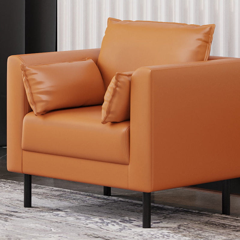 Tuxedo Arm Sofa Stain Resistant Faux Leather Standard Sofa with 4 Pillows