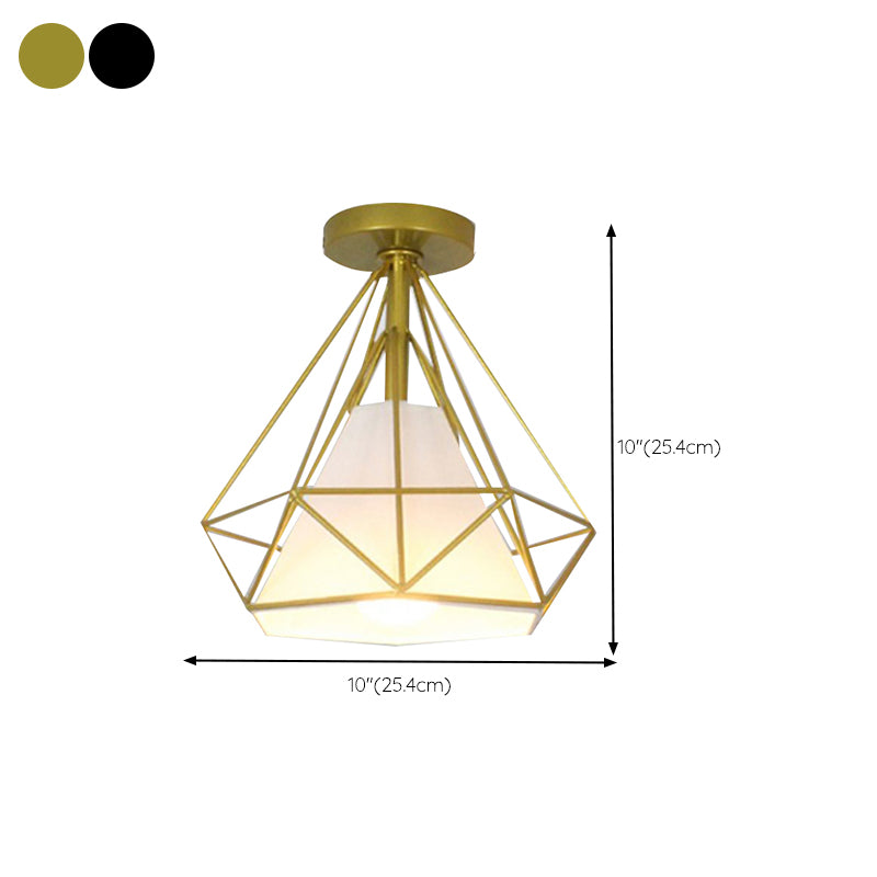 1 - Light Flush Mount Light Geometric Iron and Fabric Ceiling Flush in Black / Gold