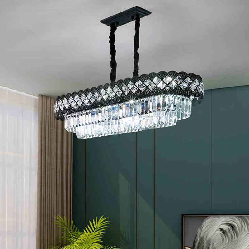 Light Luxury Crystal Hanging Lamp Ellipse Shape Island Light Fixture for Dining Table