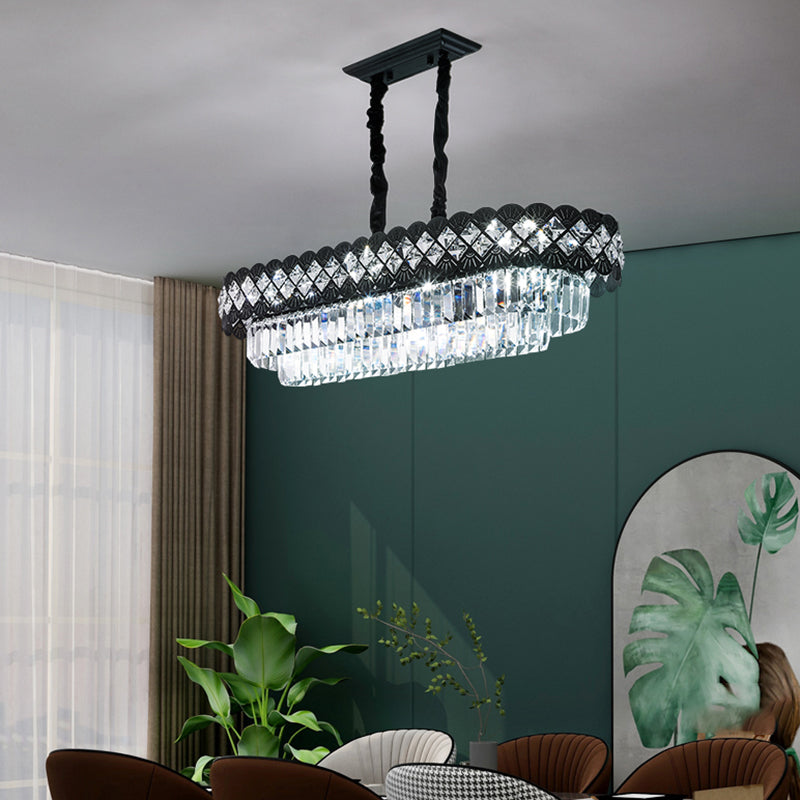 Light Luxury Crystal Hanging Lamp Ellipse Shape Island Light Fixture for Dining Table