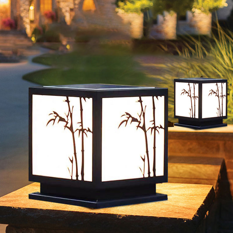 Square Shape Metal Outdoor Lights Modern Style 1 Light Solar Pillar Lamp in Black