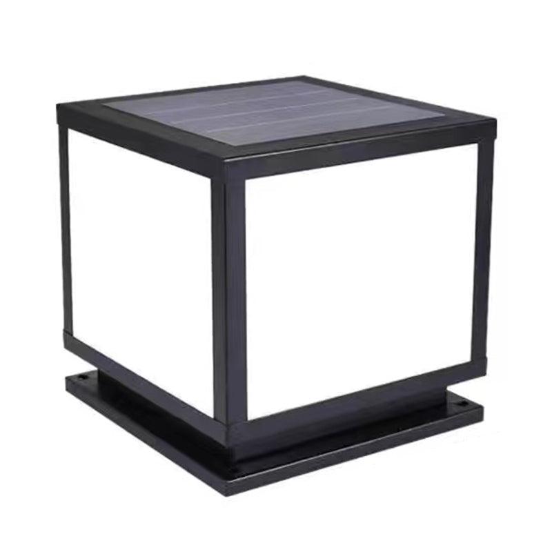 Square Shape Metal Outdoor Lights Modern Style 1 Light Solar Pillar Lamp in Black