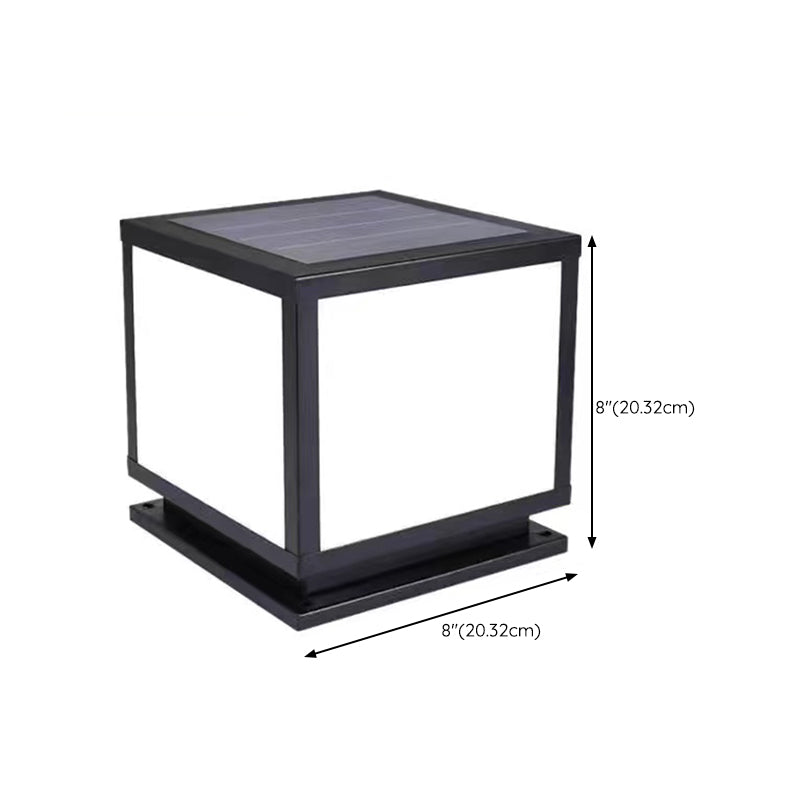 Square Shape Metal Outdoor Lights Modern Style 1 Light Solar Pillar Lamp in Black