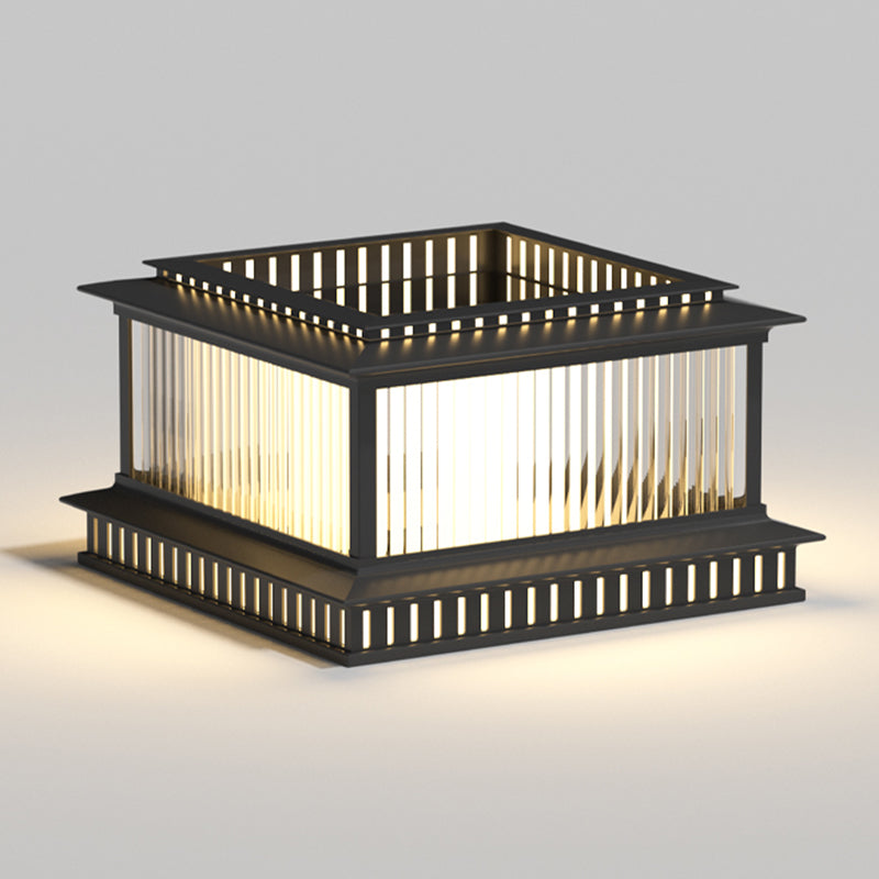 Metal Rectangular Shape Outdoor Lights Modern 1-Light Solar Pillar Lamp in Black