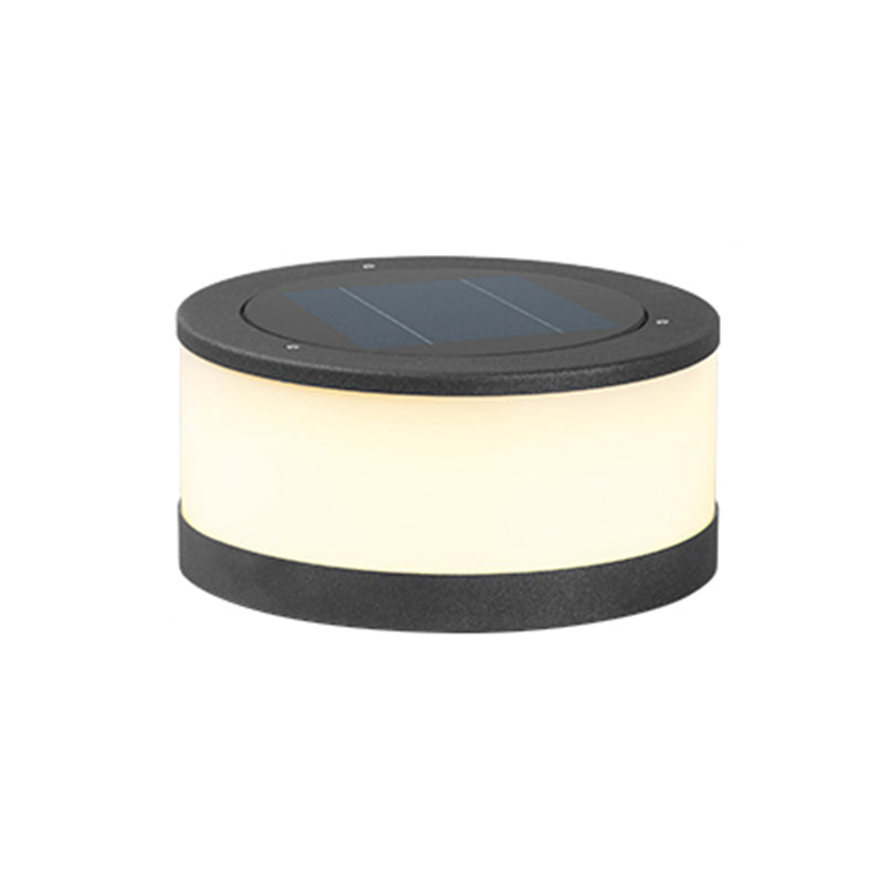 Metal Round Shape Outdoor Lights Modern Style 1 Light Solar Pillar Lamp in Black