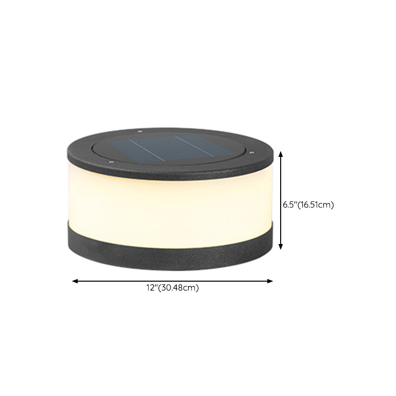 Metal Round Shape Outdoor Lights Modern Style 1 Light Solar Pillar Lamp in Black
