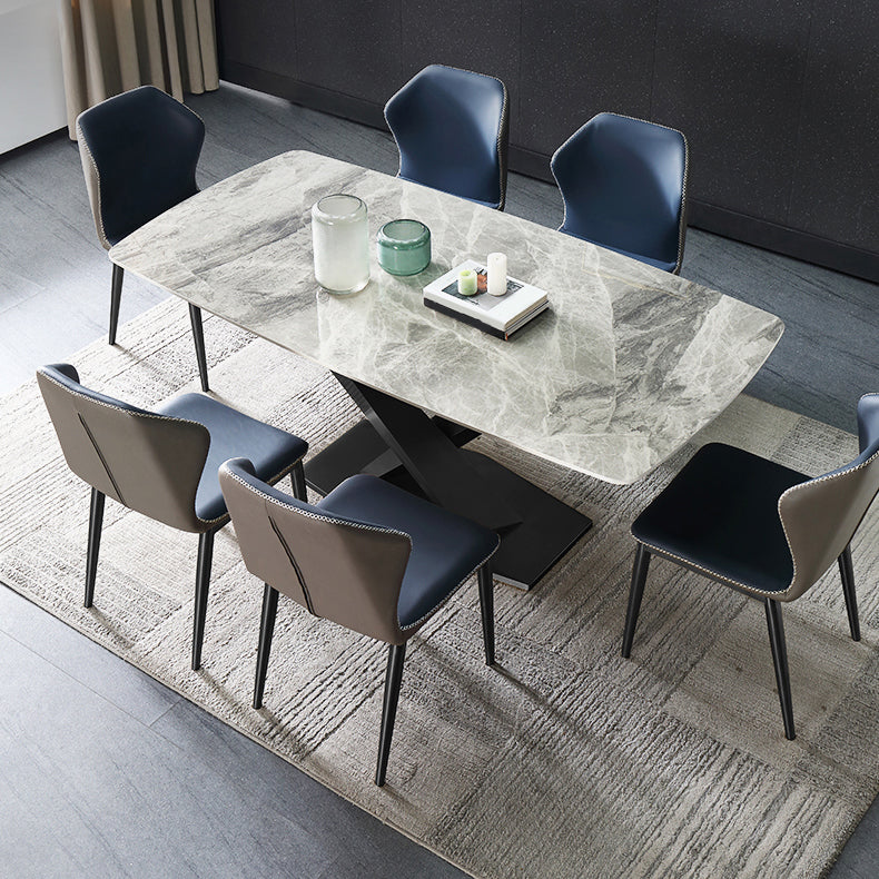 High Gloss Grey Stone Dinette Table Set 1/4/5/6/7 Pieces Modern Dining Set