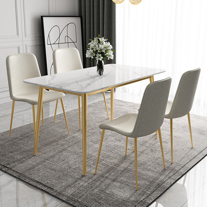 Glossy White Glam Dinette Table Set 1/2/5/7 Pieces Dining Set with Leather Chairs