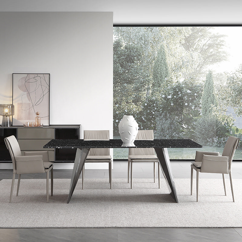 Black Stone Dining Table Set 1/2/4/5/7 Pieces Metal Modern Dinette Set