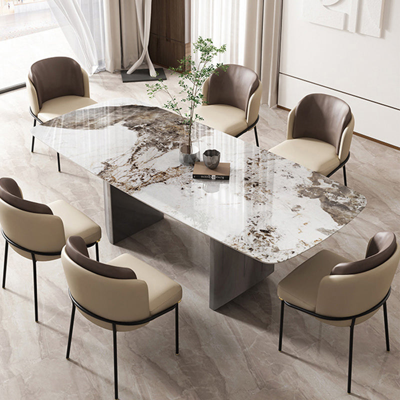 Metal Dinette Set with Padded Chairs 1/2/5/6/7 Pieces Glam Stone Dining Table Set
