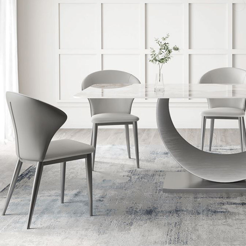 White Dining Table Set with Silver Metal Base 1/3/4/5/8 Pieces Glam Dinette Set for Home