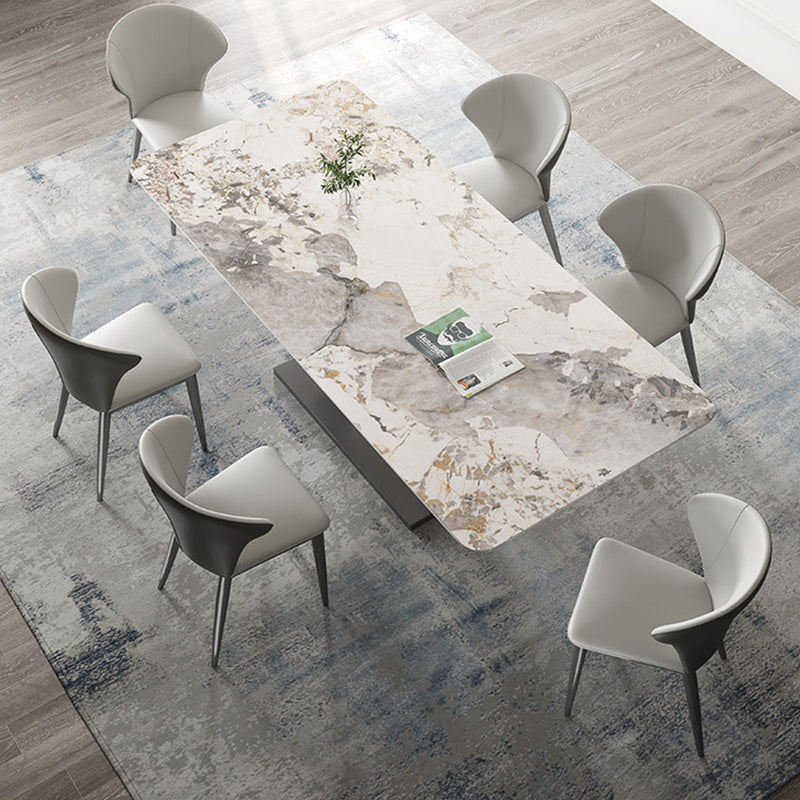 Contemporary Style 1/3/4/5/6/7/8 Pieces Dining Set Stone Rectangle Furniture in White