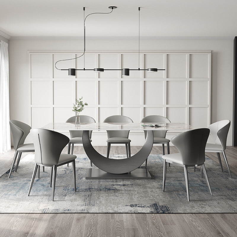 Contemporary Style 1/3/4/5/6/7/8 Pieces Dining Set Stone Rectangle Furniture in White