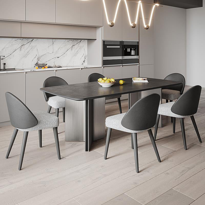 Contemporary Style 1/4/5/7 Pieces Dining Chairs Set Stone Rectangle Furniture in Black