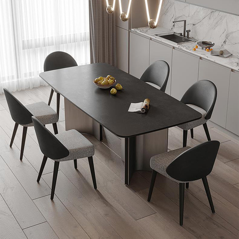 Contemporary Style 1/4/5/7 Pieces Dining Chairs Set Stone Rectangle Furniture in Black