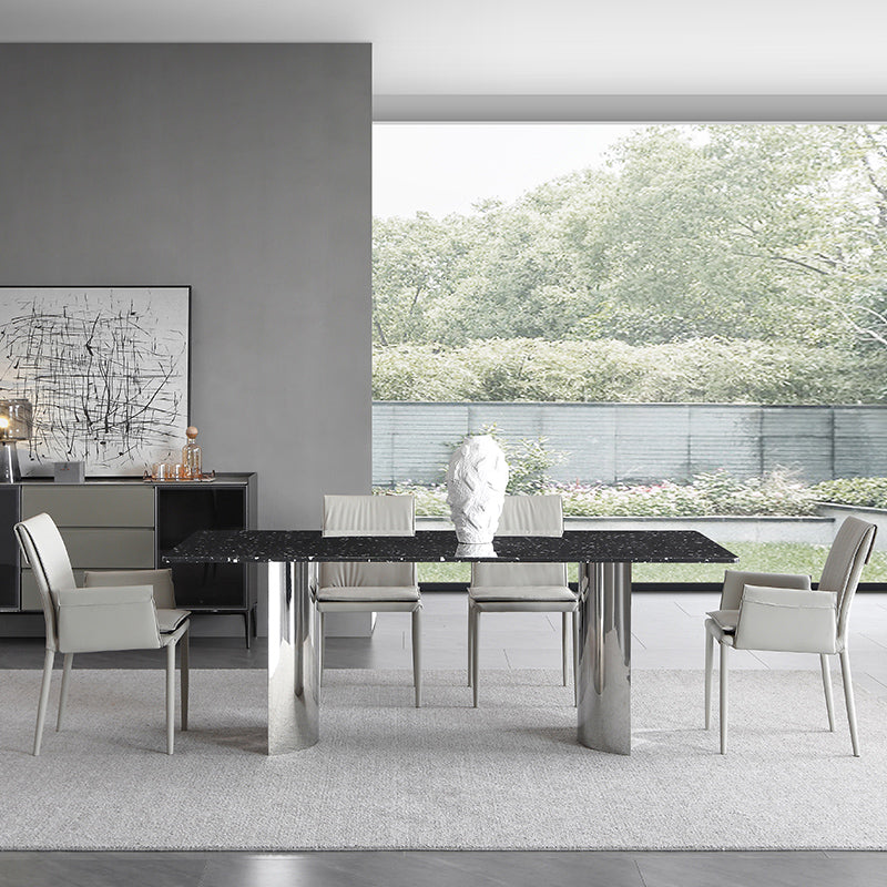Black Stone Dining Table Set with Solid Back Chairs 1/2/4/5/7 Pcs Modern Dinette Set