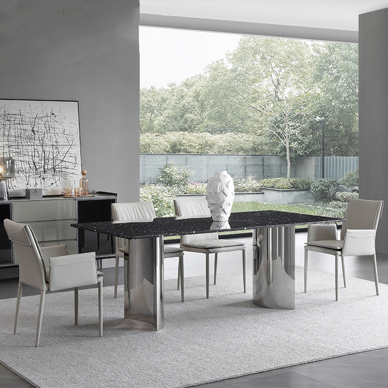 Black Stone Dining Table Set with Solid Back Chairs 1/2/4/5/7 Pcs Modern Dinette Set