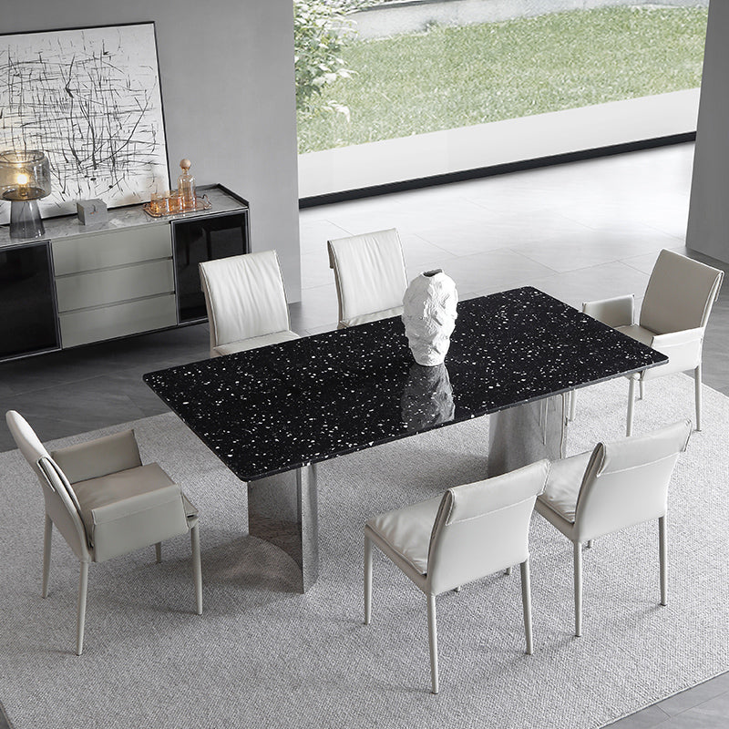 Black Stone Dining Table Set with Solid Back Chairs 1/2/4/5/7 Pcs Modern Dinette Set