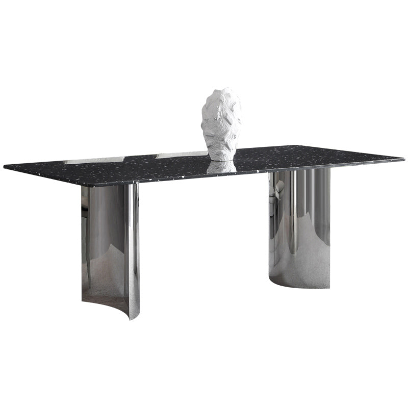 Black Stone Dining Table Set with Solid Back Chairs 1/2/4/5/7 Pcs Modern Dinette Set