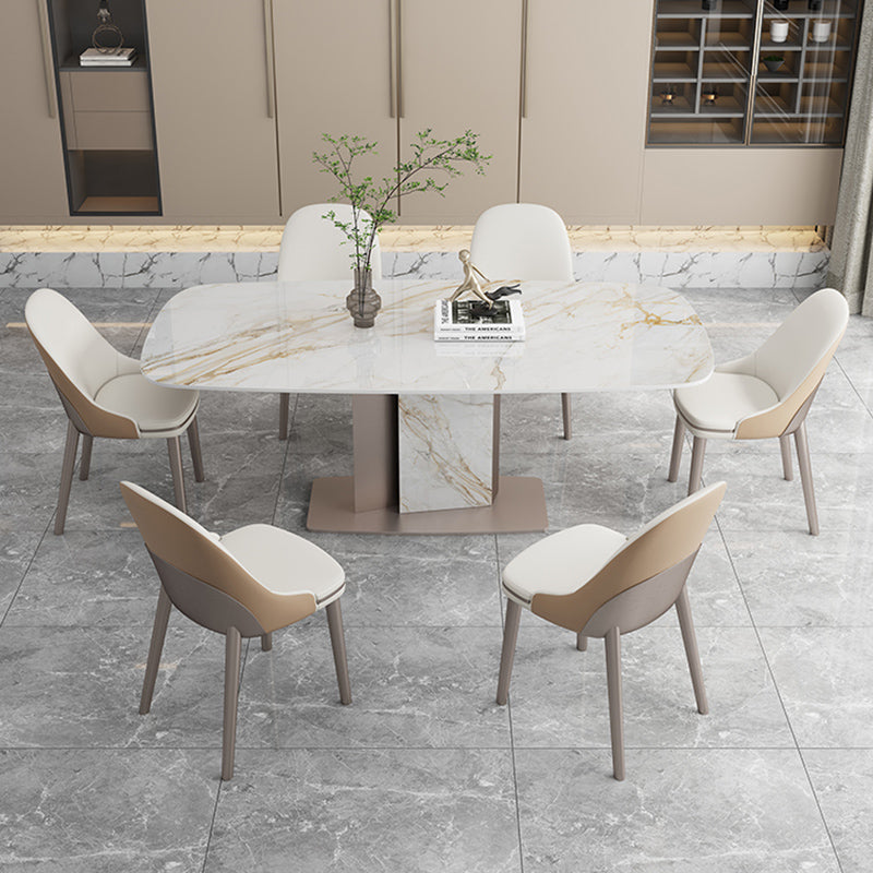 White Stone Glam Dinette Table Set with Leather Chairs 1/4/5/6/7 Pcs Dining Set for Home