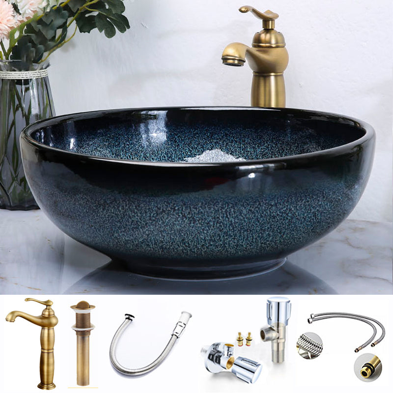 Traditional Vessel Bathroom Sink Specialty Vitreous China with Faucet Vessel Sink