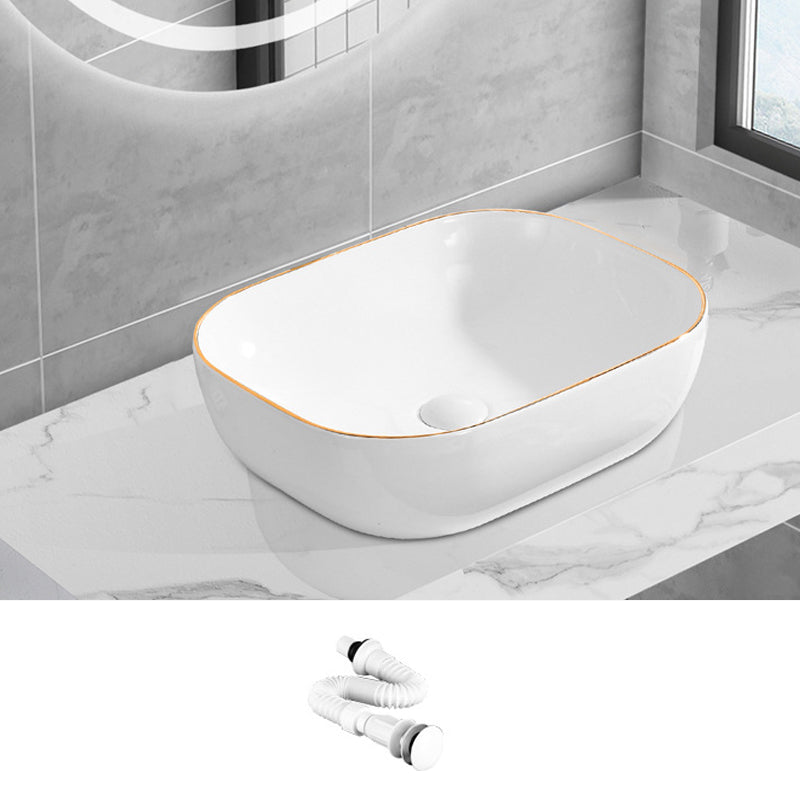 Modern Vessel Lavatory Sink Porcelain Oval Shut-Off Valve Included Vessel