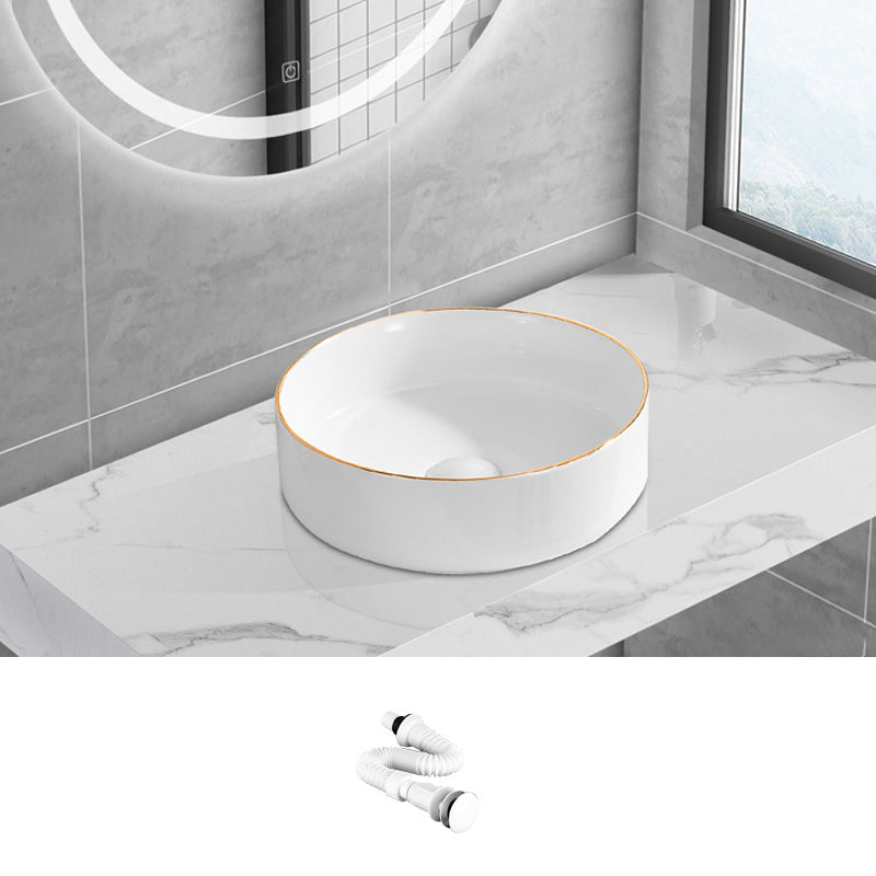 Modern Vessel Lavatory Sink Porcelain Oval Shut-Off Valve Included Vessel