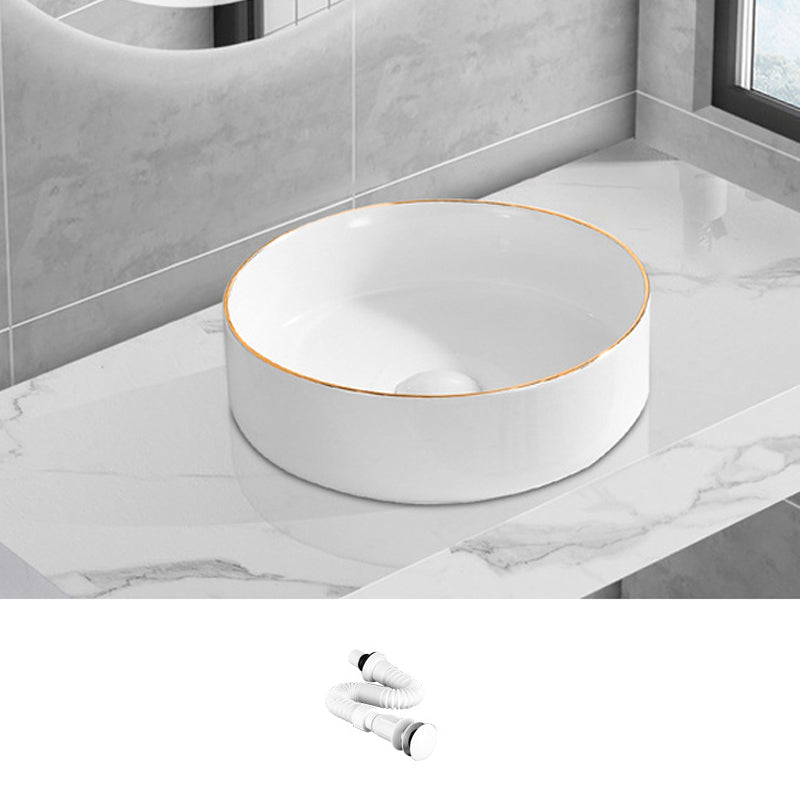 Modern Vessel Lavatory Sink Porcelain Oval Shut-Off Valve Included Vessel