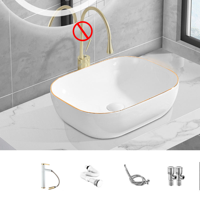 Modern Vessel Lavatory Sink Porcelain Oval Shut-Off Valve Included Vessel