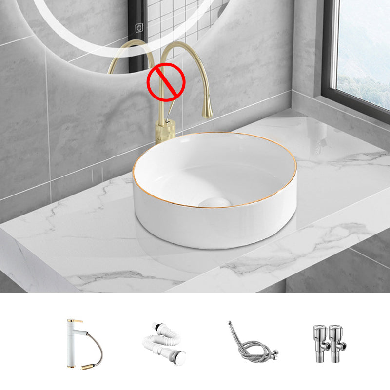 Modern Vessel Lavatory Sink Porcelain Oval Shut-Off Valve Included Vessel