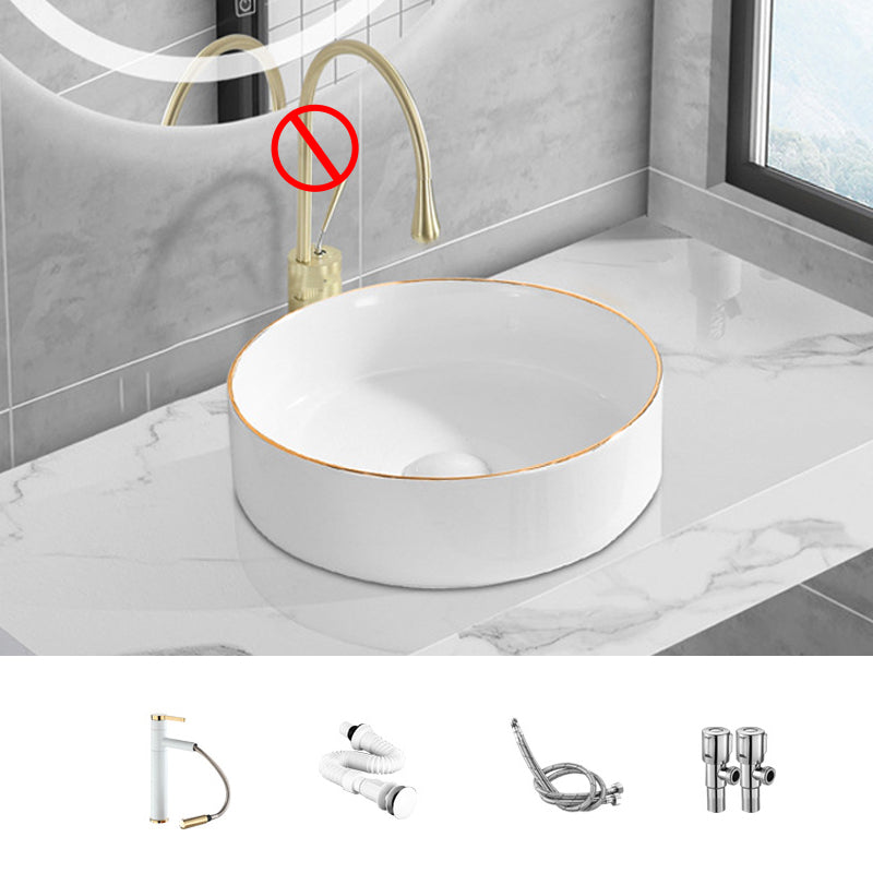 Modern Vessel Lavatory Sink Porcelain Oval Shut-Off Valve Included Vessel