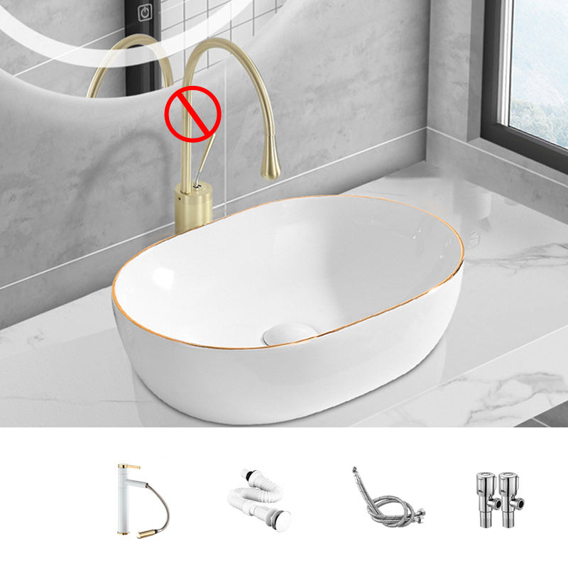 Modern Vessel Lavatory Sink Porcelain Oval Shut-Off Valve Included Vessel