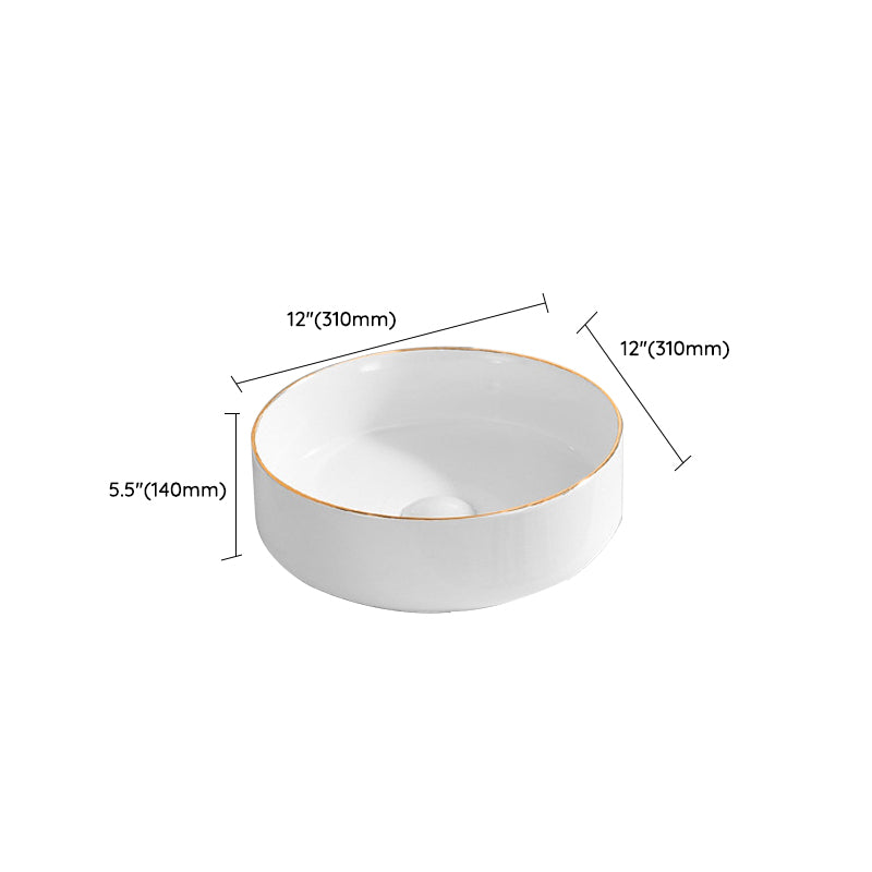 Modern Vessel Lavatory Sink Porcelain Oval Shut-Off Valve Included Vessel