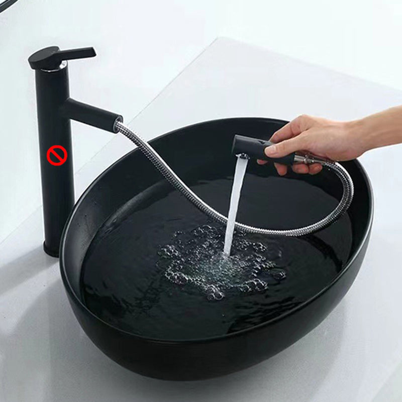 Modern Vessel Bathroom Sink Oval Porcelain with Pop-Up Drain Vessel