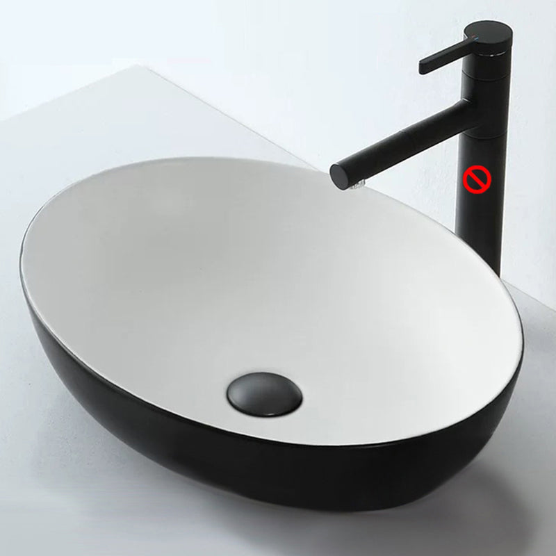 Modern Vessel Bathroom Sink Oval Porcelain with Pop-Up Drain Vessel