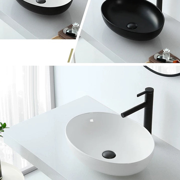 Modern Vessel Bathroom Sink Oval Porcelain with Pop-Up Drain Vessel