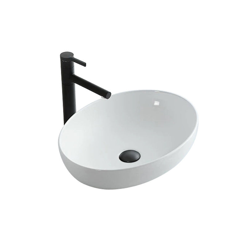 Modern Vessel Bathroom Sink Oval Porcelain with Pop-Up Drain Vessel