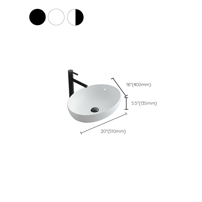 Modern Vessel Bathroom Sink Oval Porcelain with Pop-Up Drain Vessel