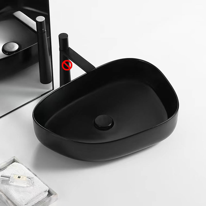 Contemporary Bathroom Sink Porcelain Specialty Vessel Bathroom Sink with Pop-Up Drain