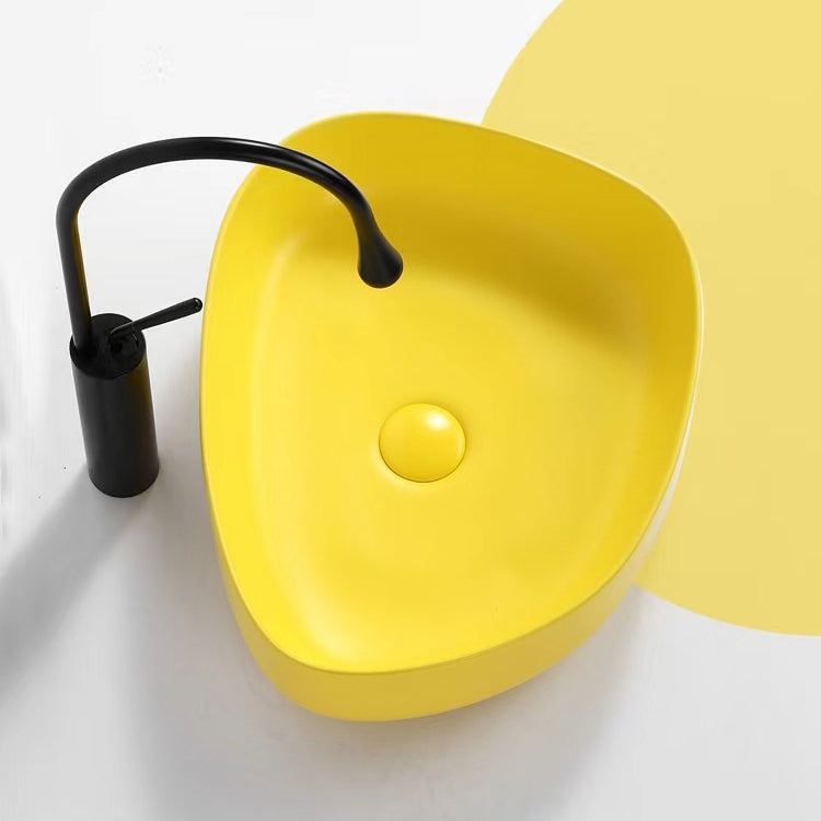 Contemporary Bathroom Sink Porcelain Specialty Vessel Bathroom Sink with Pop-Up Drain