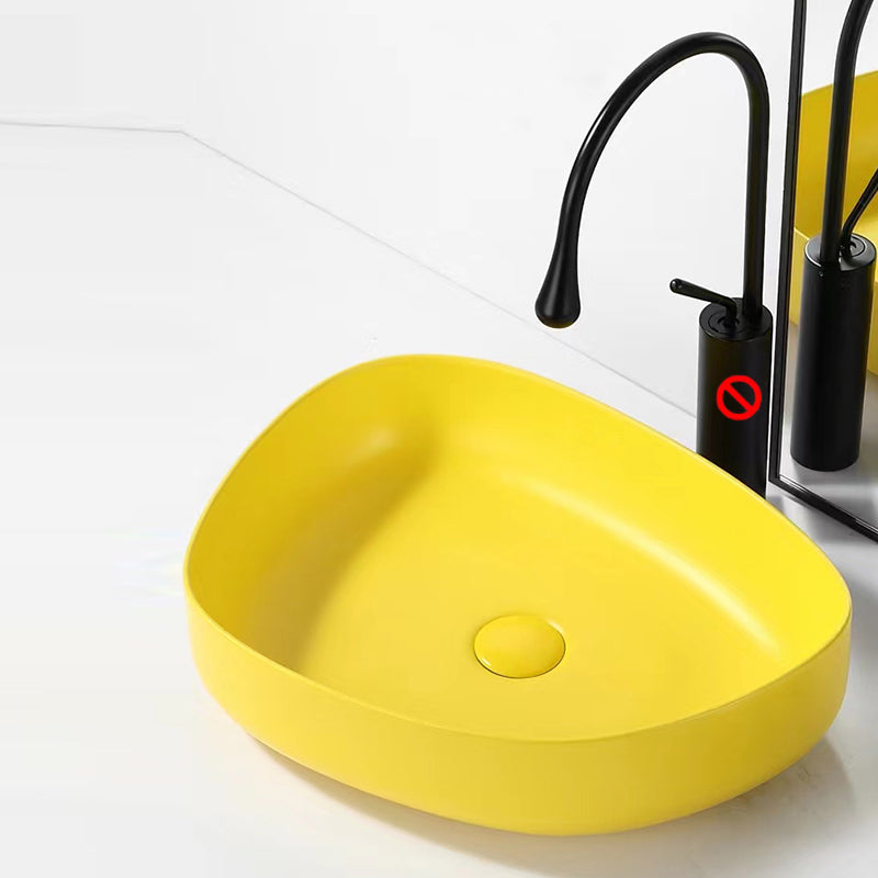 Contemporary Bathroom Sink Porcelain Specialty Vessel Bathroom Sink with Pop-Up Drain