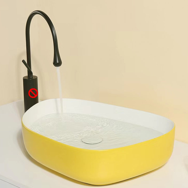 Contemporary Bathroom Sink Porcelain Specialty Vessel Bathroom Sink with Pop-Up Drain