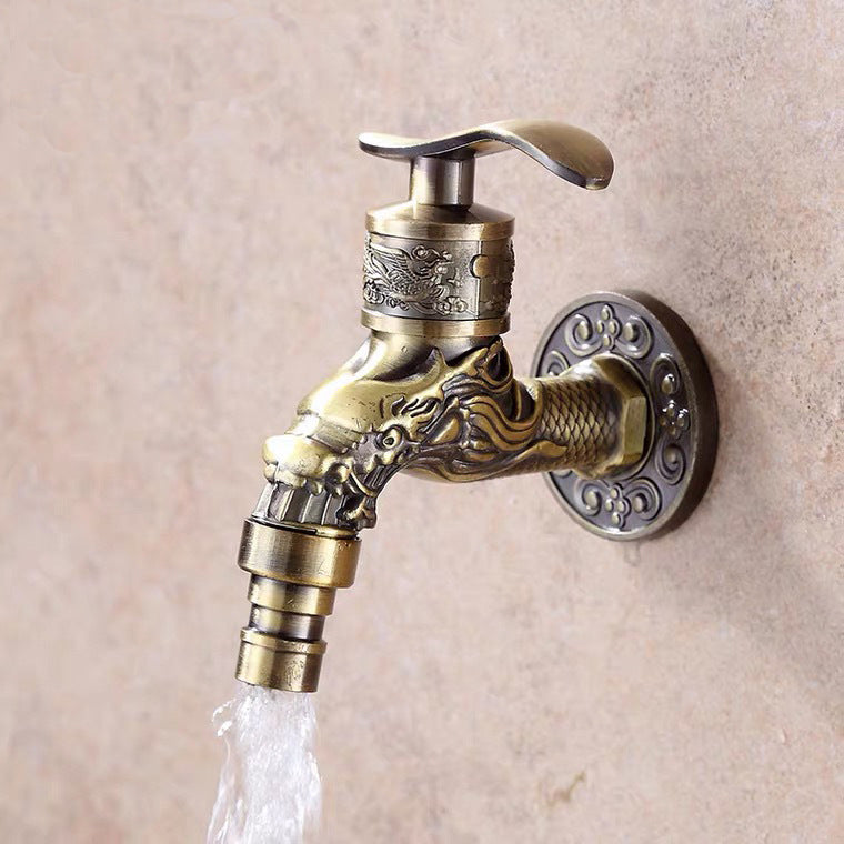 Vintage Classic Sink Faucet Zinc Single Handle Dragon Embossing Wall Mounted Faucet