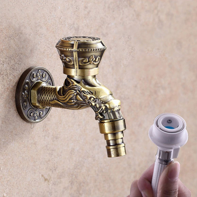 Vintage Classic Sink Faucet Zinc Single Handle Dragon Embossing Wall Mounted Faucet