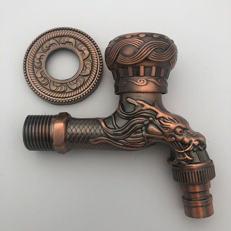 Vintage Classic Sink Faucet Zinc Single Handle Dragon Embossing Wall Mounted Faucet