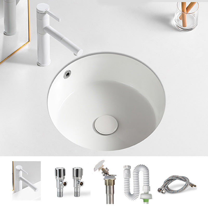 Contemporary Bathroom Sink Porcelain Round Undermount Bathroom Sink with Pop-Up Drain