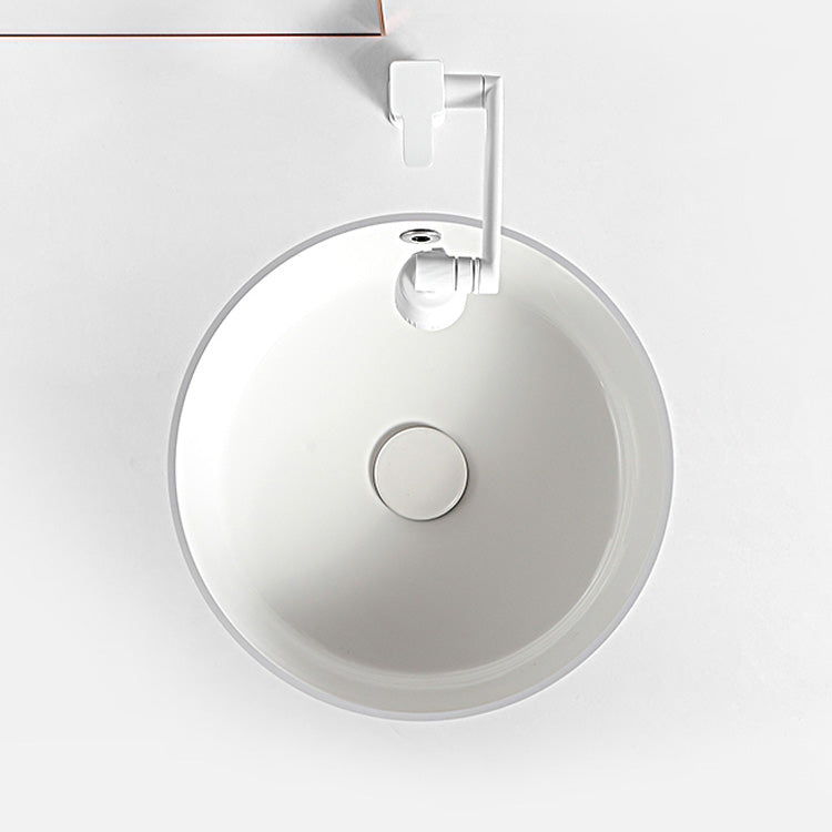 Contemporary Bathroom Sink Porcelain Round Undermount Bathroom Sink with Pop-Up Drain