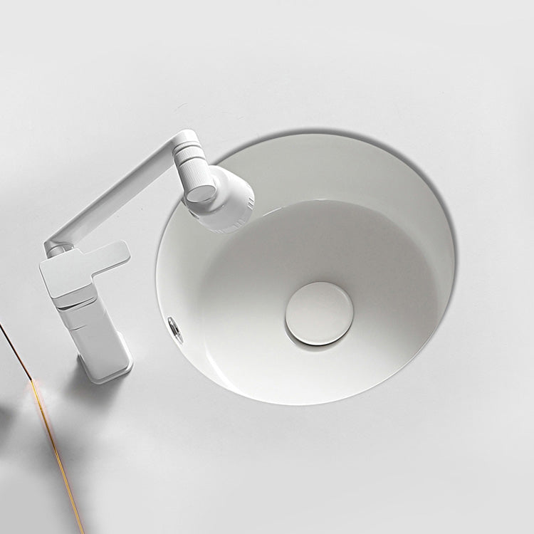Contemporary Bathroom Sink Porcelain Round Undermount Bathroom Sink with Pop-Up Drain